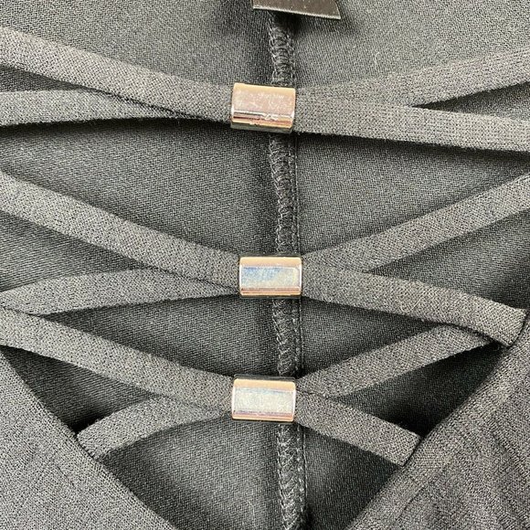 Alyx Tunic Top 2X Black Lace Up V-Neck 3/4 Ruched Sleeve Uneven Hem - Picture 3 of 10